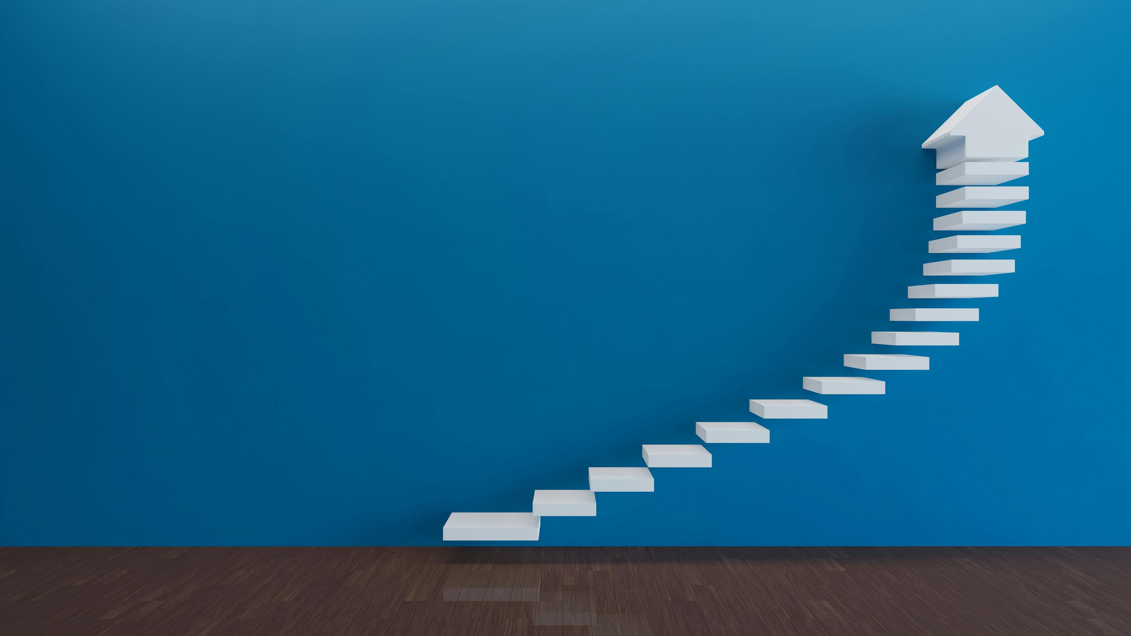 abstract white steps that form an arrow on a blue background