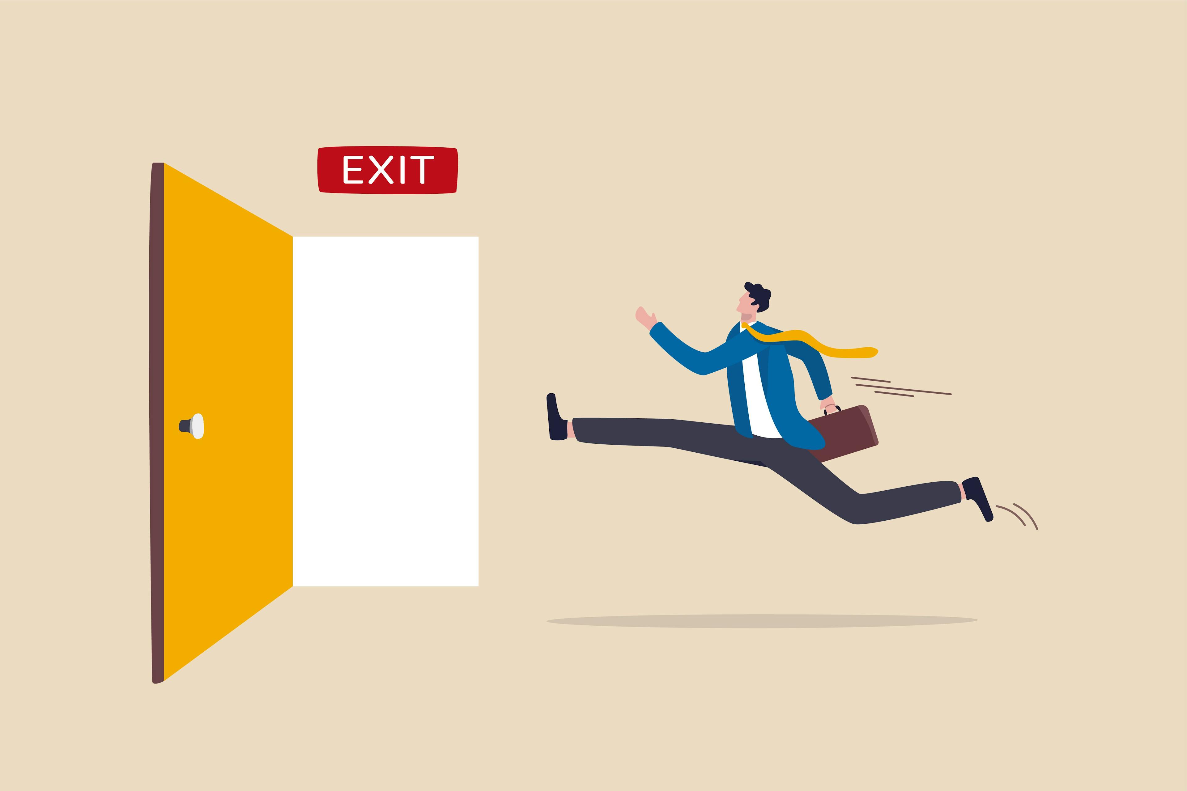 Illustration of an office worker heading for the exit. 